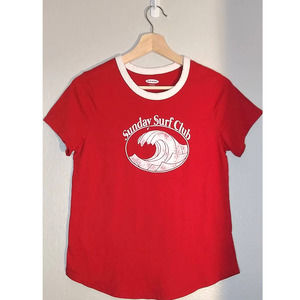 Old Navy Everywear Summer Beach Short Sleeve Red White Size S Top Shirt